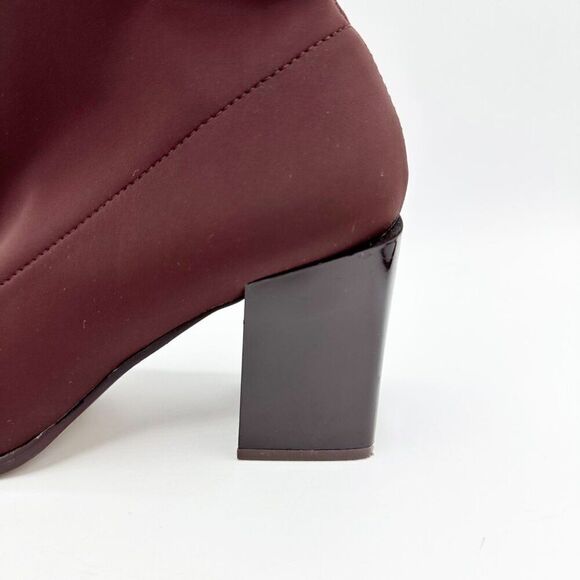 Aldo Burgundy Stretch Sock Ankle Boots With Patent Block Heels & Side Zipper 6.5 - Picture 9 of 16